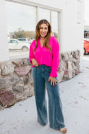 Classic Kathryn Button Up Top in Hot Pink - Reg & Curvy - Macoma Boutique120 Long Sleeve