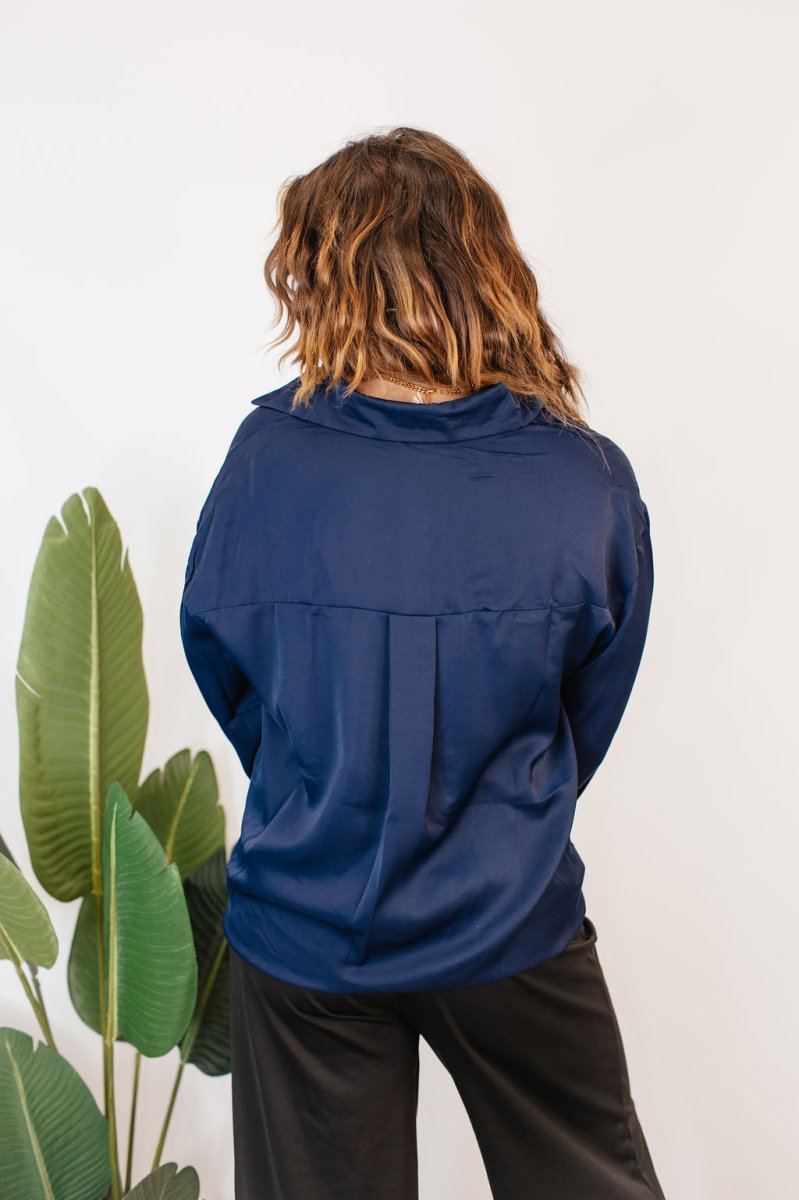 Classic Kathryn Button Up Top in Navy - Reg & Curvy - Macoma Boutique120 Long Sleeve