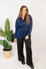 Classic Kathryn Button Up Top in Navy - Reg & Curvy - Macoma Boutique120 Long Sleeve
