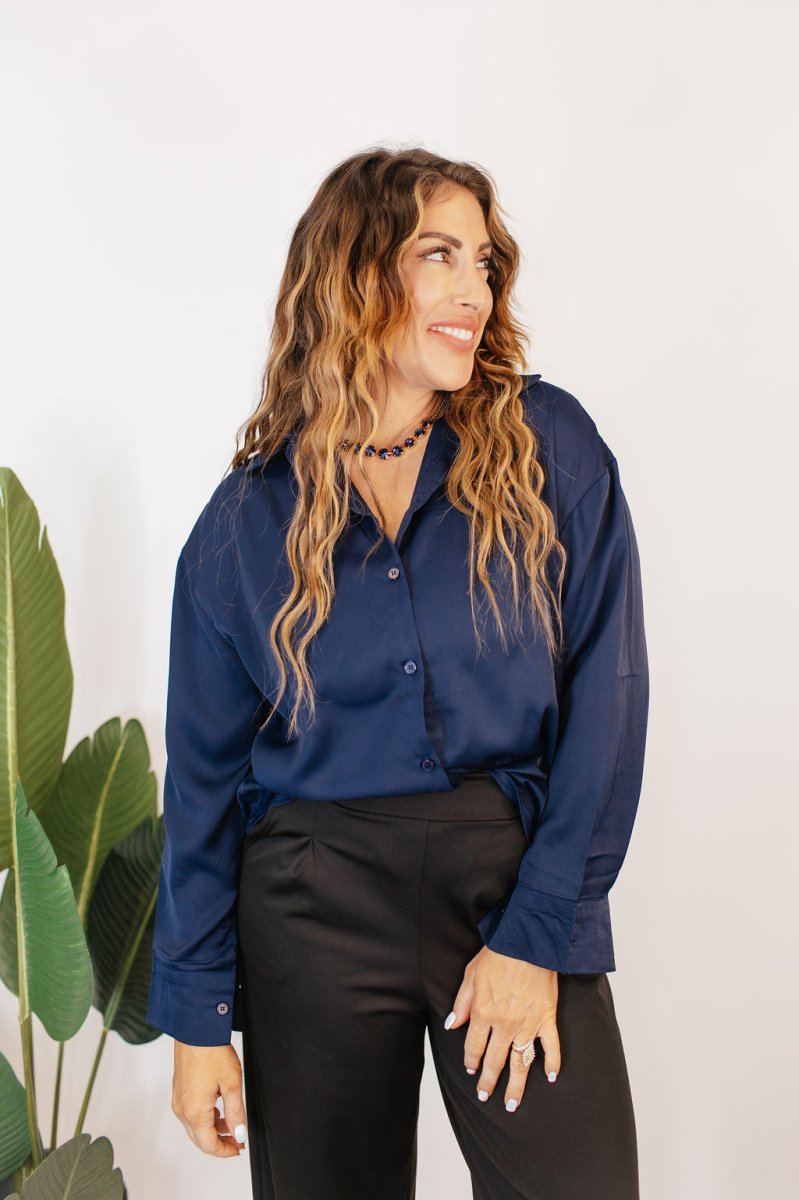 Classic Kathryn Button Up Top in Navy - Reg & Curvy