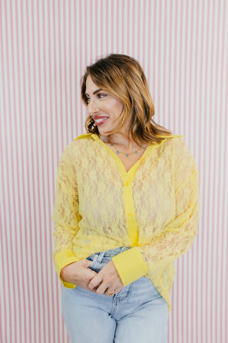 Classic Kathryn Button Up Top In Yellow - Reg & Curvy - Macoma Boutique120 Long Sleeve