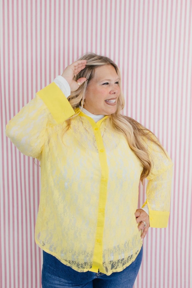 Classic Kathryn Button Up Top In Yellow - Reg & Curvy - Macoma Boutique120 Long Sleeve