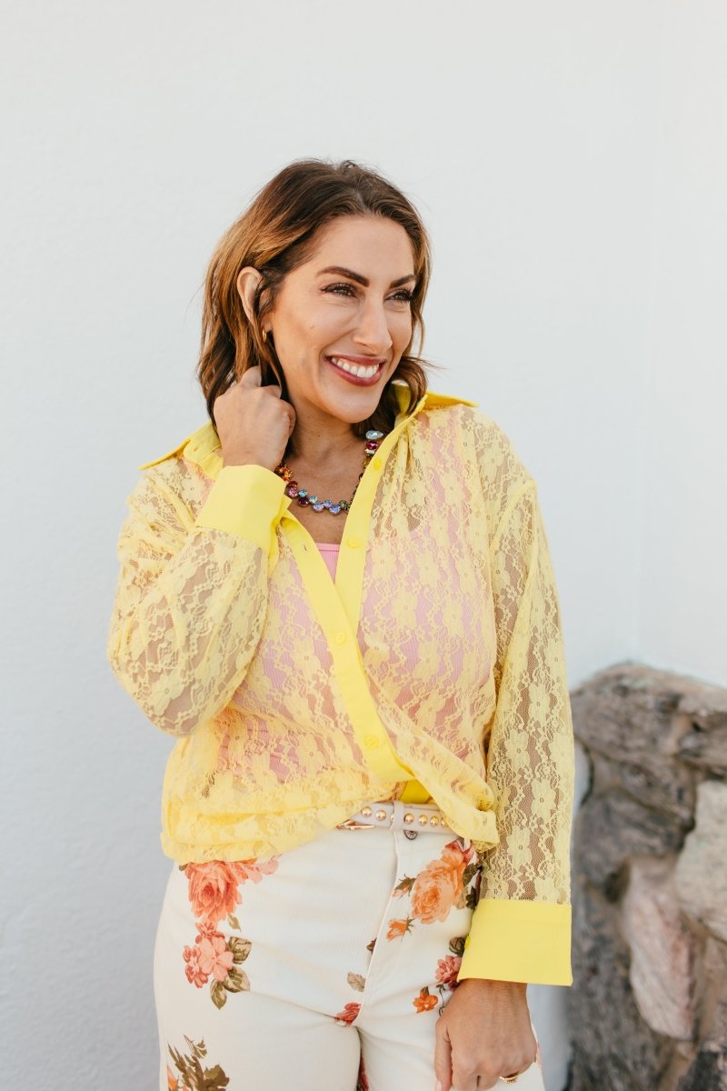 Classic Kathryn Button Up Top In Yellow - Reg & Curvy - Macoma Boutique120 Long Sleeve