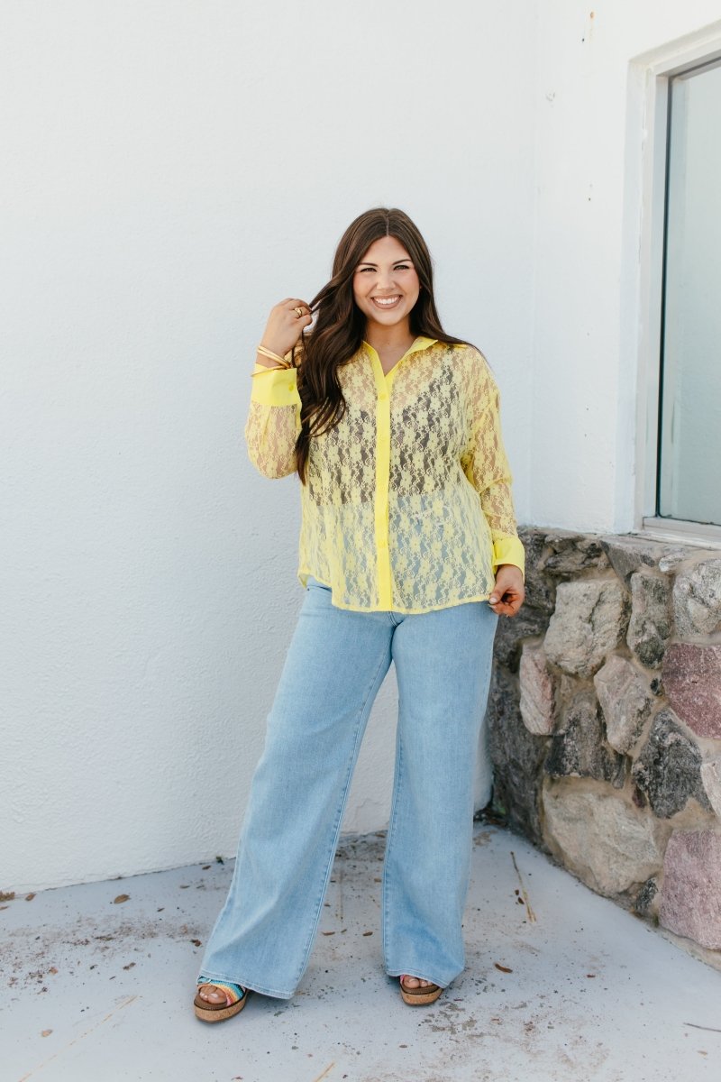 Classic Kathryn Button Up Top In Yellow - Reg & Curvy - Macoma Boutique120 Long Sleeve