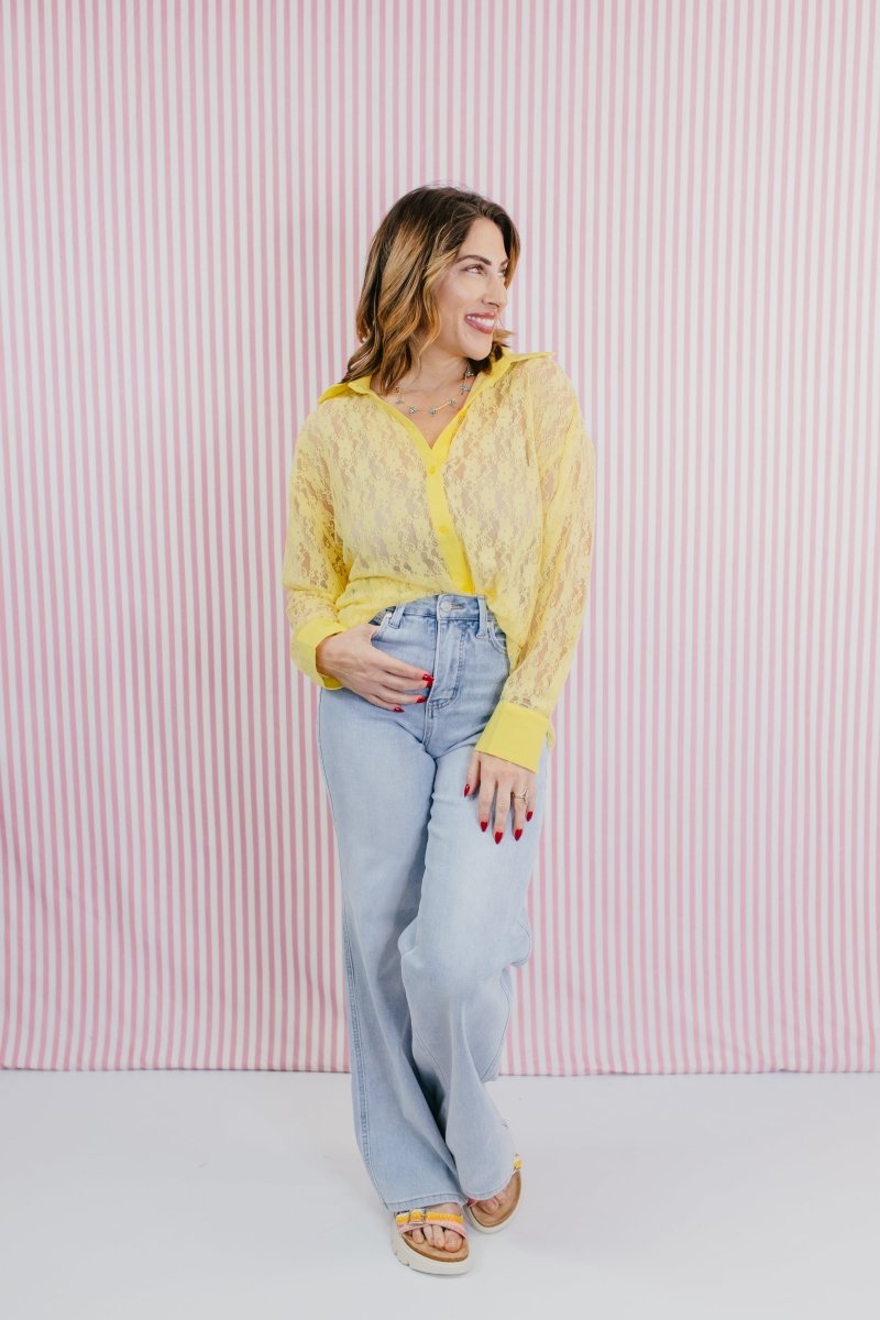 Classic Kathryn Button Up Top In Yellow - Reg & Curvy - Macoma Boutique120 Long Sleeve
