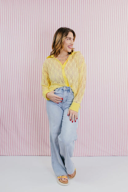 Classic Kathryn Button Up Top In Yellow - Reg & Curvy - Macoma Boutique120 Long Sleeve