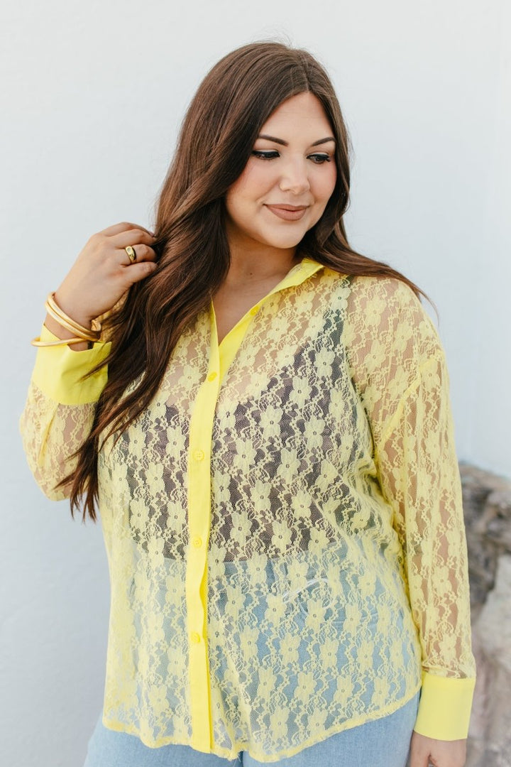 Classic Kathryn Button Up Top In Yellow - Reg & Curvy - Macoma Boutique120 Long Sleeve