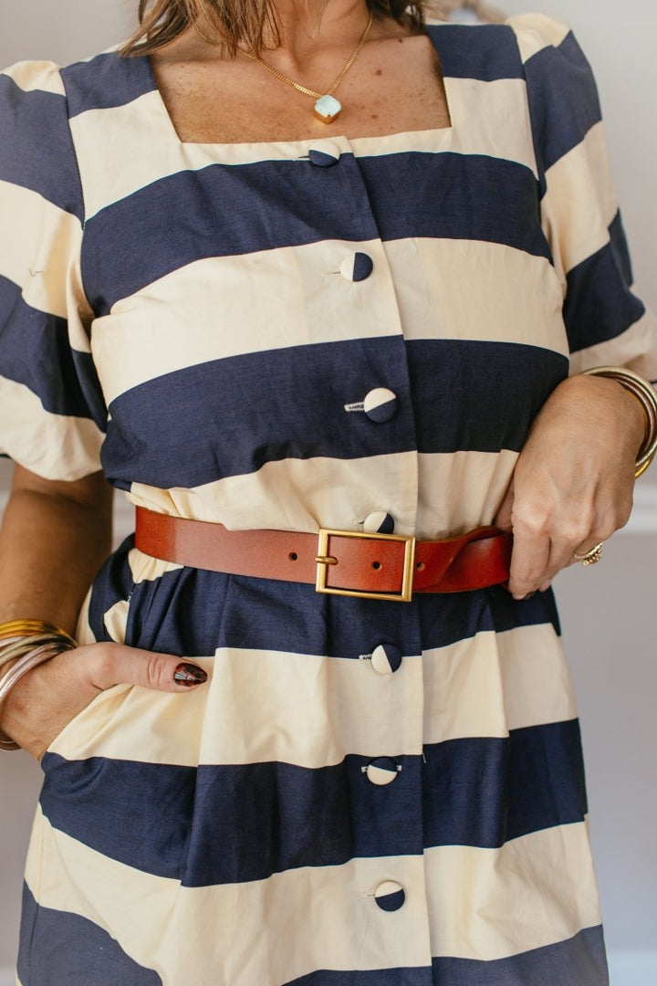 Classic Rectangle Buckle Leather Belt In Tan - Macoma Boutique310 Accessories/Jewelry