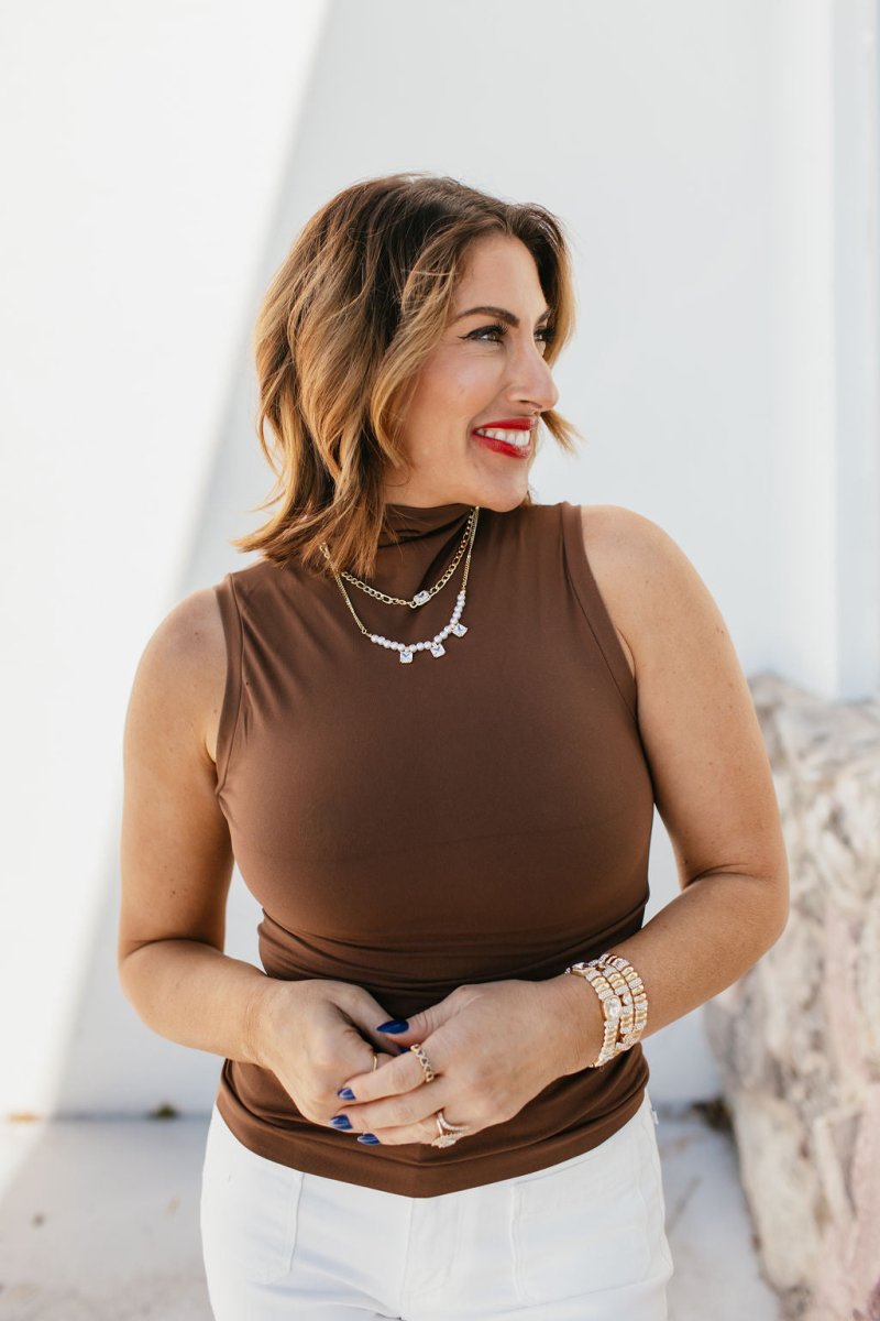 Clean Cut Mock Neck Tank In Coffee - Reg & Curvy - Macoma Boutique110 Tanks