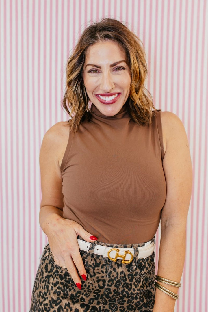Clean Cut Mock Neck Tank In Coffee - Reg & Curvy - Macoma Boutique110 Tanks