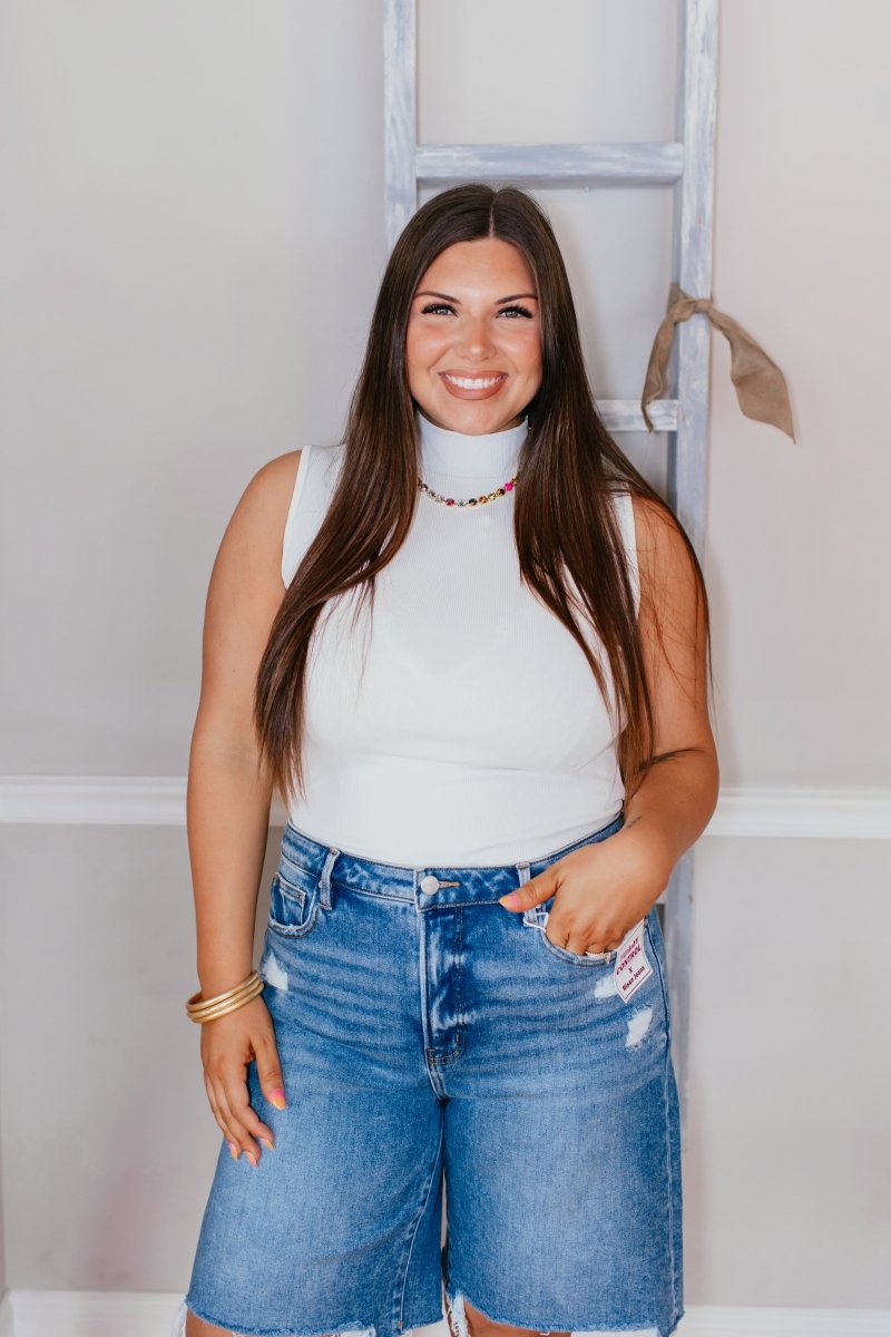 Clean Cut Mock Neck Tank In Ivory - Reg & Curvy - Macoma Boutique110 Tanks