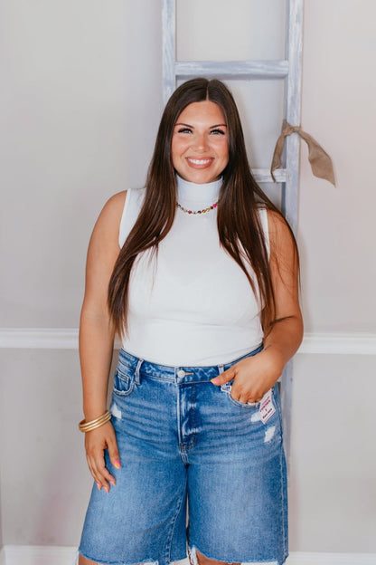 Clean Cut Mock Neck Tank In Ivory - Reg & Curvy - Macoma Boutique110 Tanks