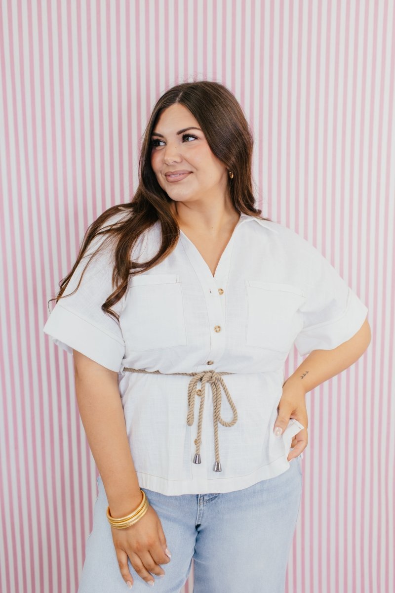 Coastal Ease Linen Top - Macoma Boutique100 Short Sleeve
