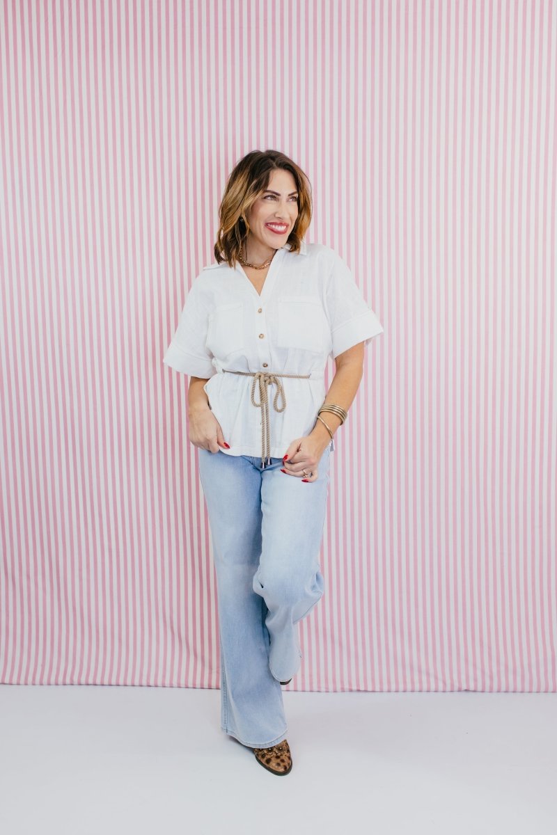 Coastal Ease Linen Top - Macoma Boutique100 Short Sleeve