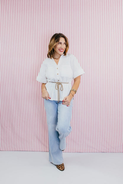 Coastal Ease Linen Top - Macoma Boutique100 Short Sleeve