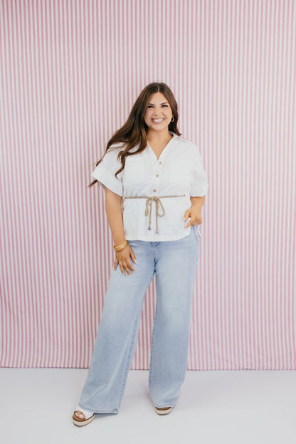 Coastal Ease Linen Top - Macoma Boutique100 Short Sleeve