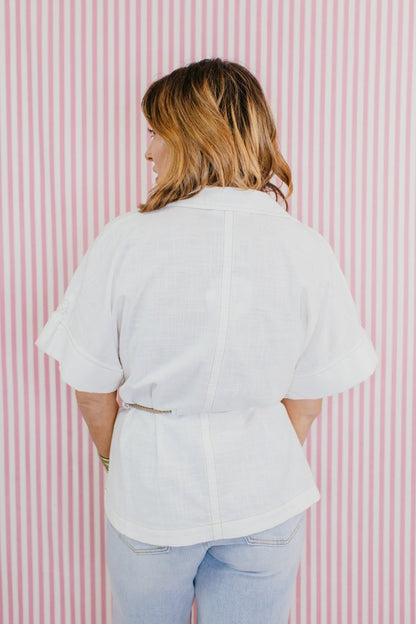 Coastal Ease Linen Top - Macoma Boutique100 Short Sleeve