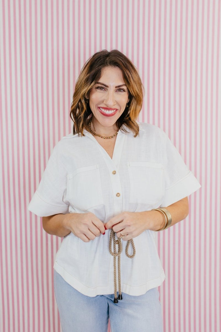 Coastal Ease Linen Top - Macoma Boutique100 Short Sleeve