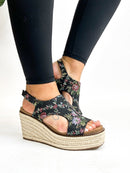 Corky's Black Brocade Floral Freddie Wedges - FINAL SALE - Macoma Boutique302 Wedges & Heels