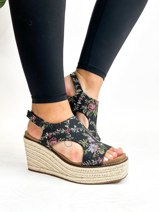 Corky's Black Brocade Floral Freddie Wedges - FINAL SALE - Macoma Boutique302 Wedges & Heels