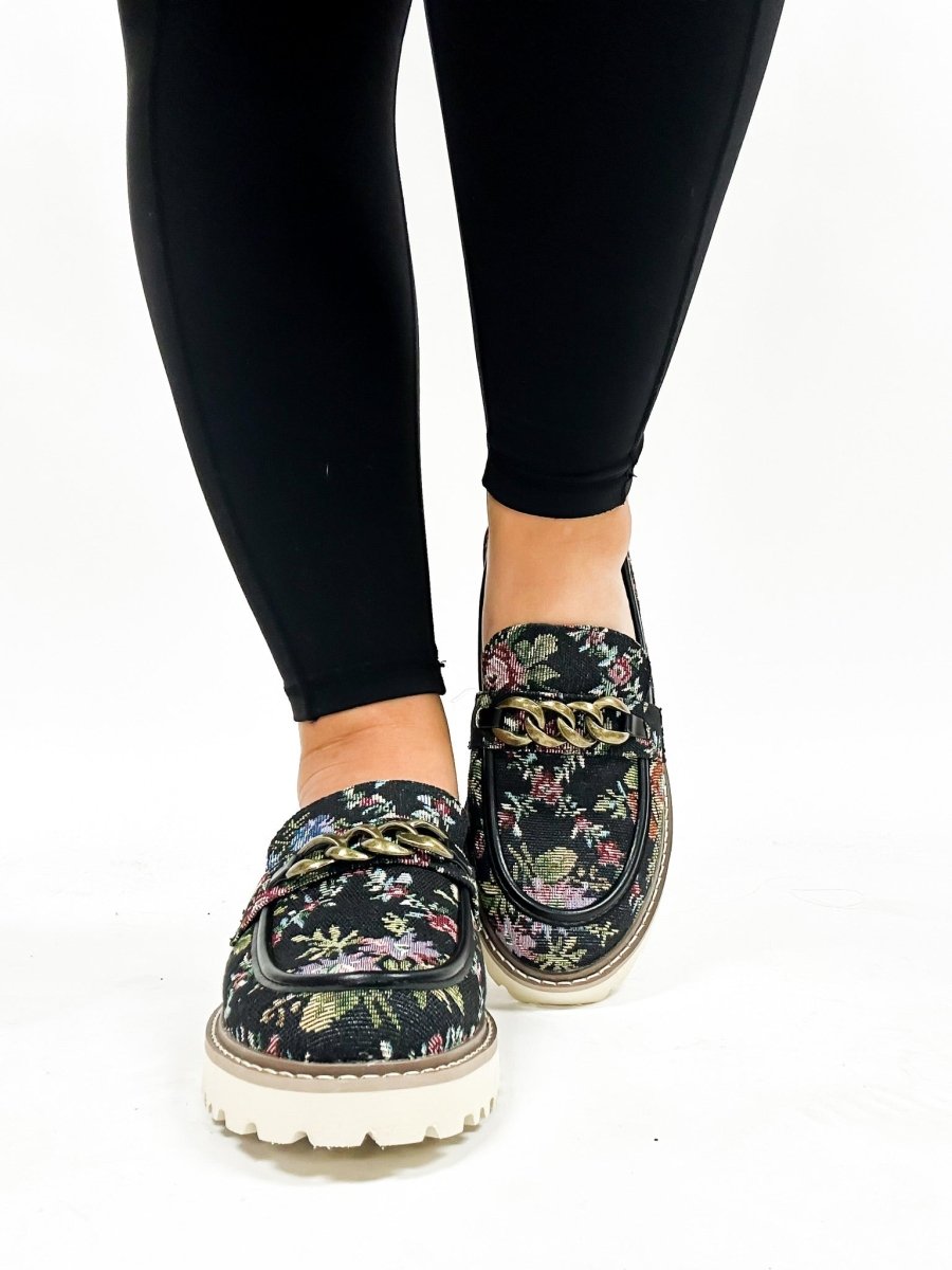 Corky's Black Brocade Floral Literally Shoes FINAL SALE - Macoma Boutique303 Mules & Boots