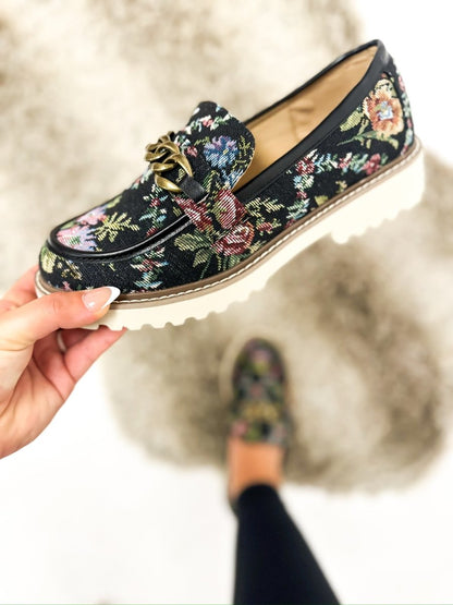 Corky's Black Brocade Floral Literally Shoes FINAL SALE - Macoma Boutique303 Mules & Boots