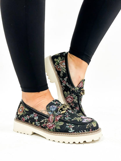 Corky's Black Brocade Floral Literally Shoes FINAL SALE - Macoma Boutique303 Mules & Boots
