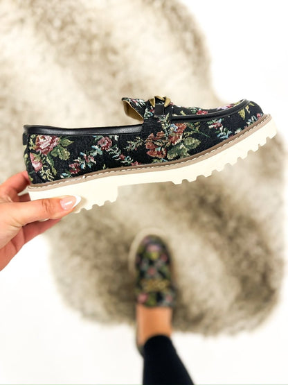 Corky's Black Brocade Floral Literally Shoes FINAL SALE - Macoma Boutique303 Mules & Boots