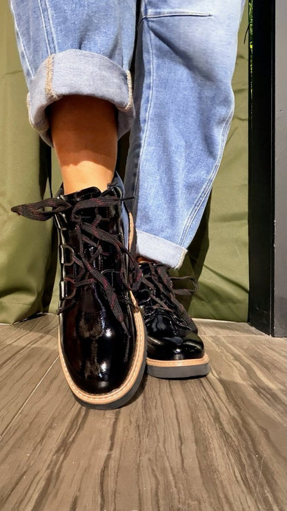 Corky's Black Crinkle Patent Campfire Boots - Macoma Boutique303 Mules & Boots