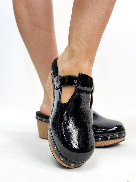 Corky's Black Crinkle Patent In The Moment Wedges - Macoma Boutique302 Wedges & Heels