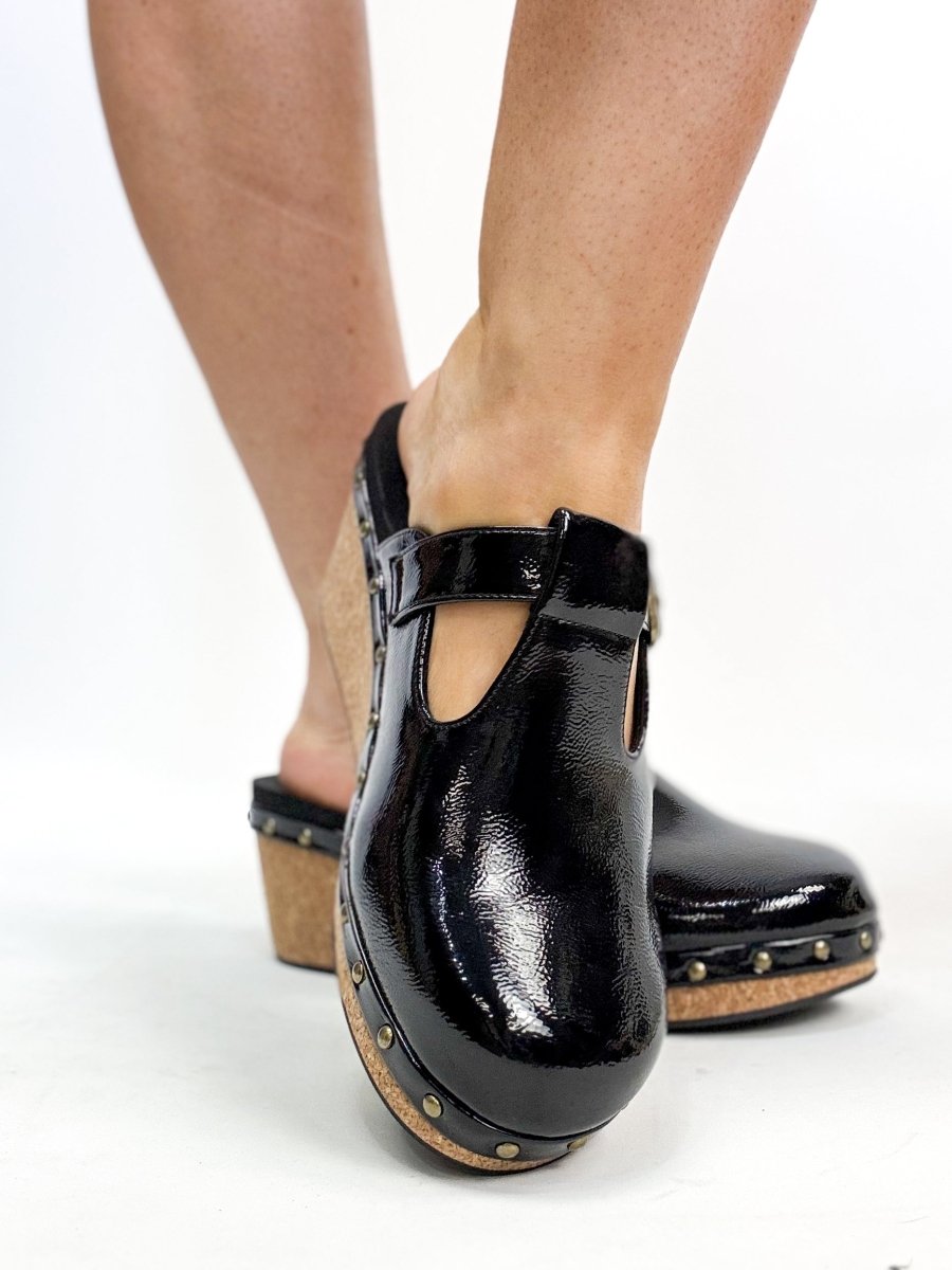 Corky's Black Crinkle Patent In The Moment Wedges - Macoma Boutique302 Wedges & Heels