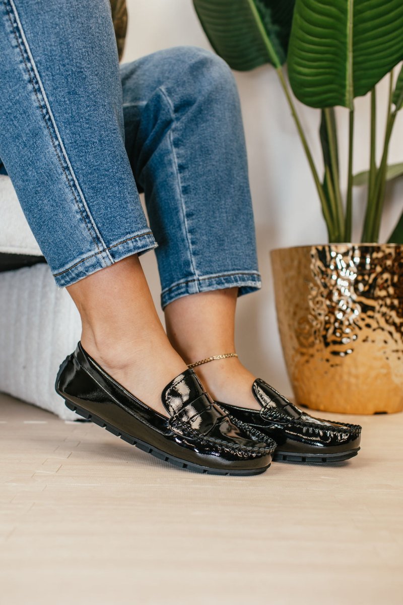 Corky's Black Crinkle Patent Penny For Your Thoughts Shoes - Macoma Boutique305 Flats