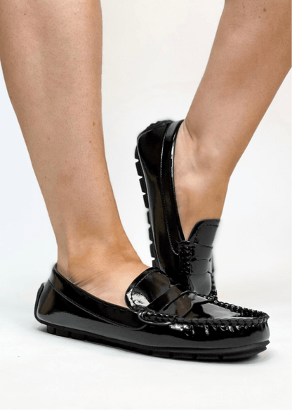 Corky's Black Crinkle Patent Penny For Your Thoughts Shoes - Macoma Boutique305 Flats