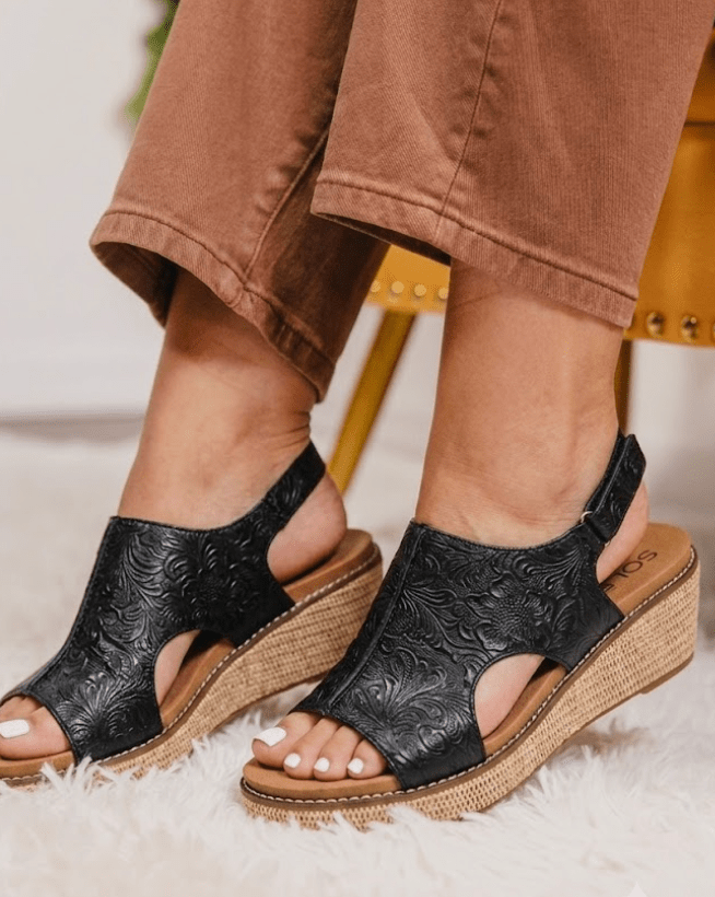 Corky's Black Embossed Floral Volta Ii Sandals - Macoma Boutique304 Sandals