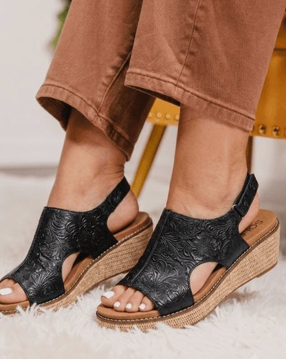 Corky's Black Embossed Floral Volta Ii Sandals - Macoma Boutique304 Sandals
