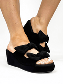 Corky's Black Faux Suede Bowed Up Sandals - Macoma Boutique302 Wedges & Heels