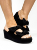 Corky's Black Faux Suede Bowed Up Sandals - Macoma Boutique302 Wedges & Heels