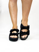 Corky's Black Faux Suede Bowed Up Sandals - Macoma Boutique302 Wedges & Heels