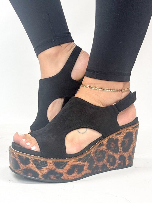 Corky's Black Faux Suede Freddie Wedges - Macoma Boutique302 Wedges & Heels