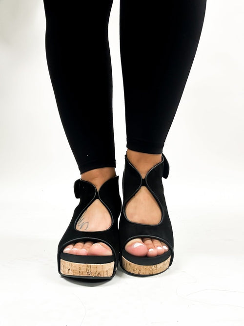 Corky's Black Faux Suede Frisky Sandals - Macoma Boutique302 Wedges & Heels