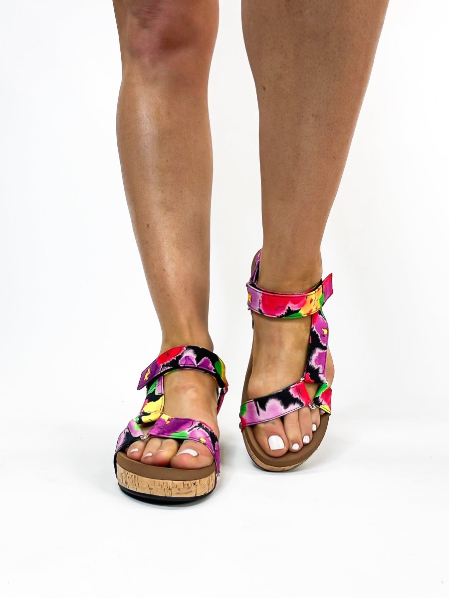Corky's Black Floral Don't Tempt Me Sandals - Macoma Boutique302 Wedges & Heels