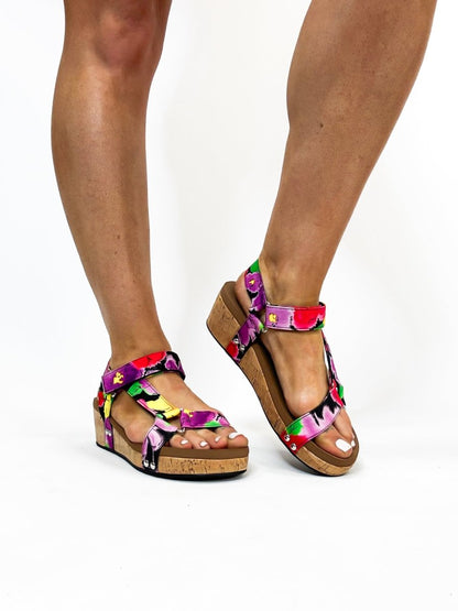 Corky's Black Floral Don't Tempt Me Sandals - Macoma Boutique302 Wedges & Heels