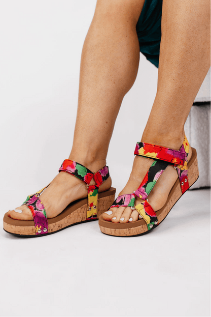 Corky's Black Floral Don't Tempt Me Sandals - Macoma Boutique302 Wedges & Heels