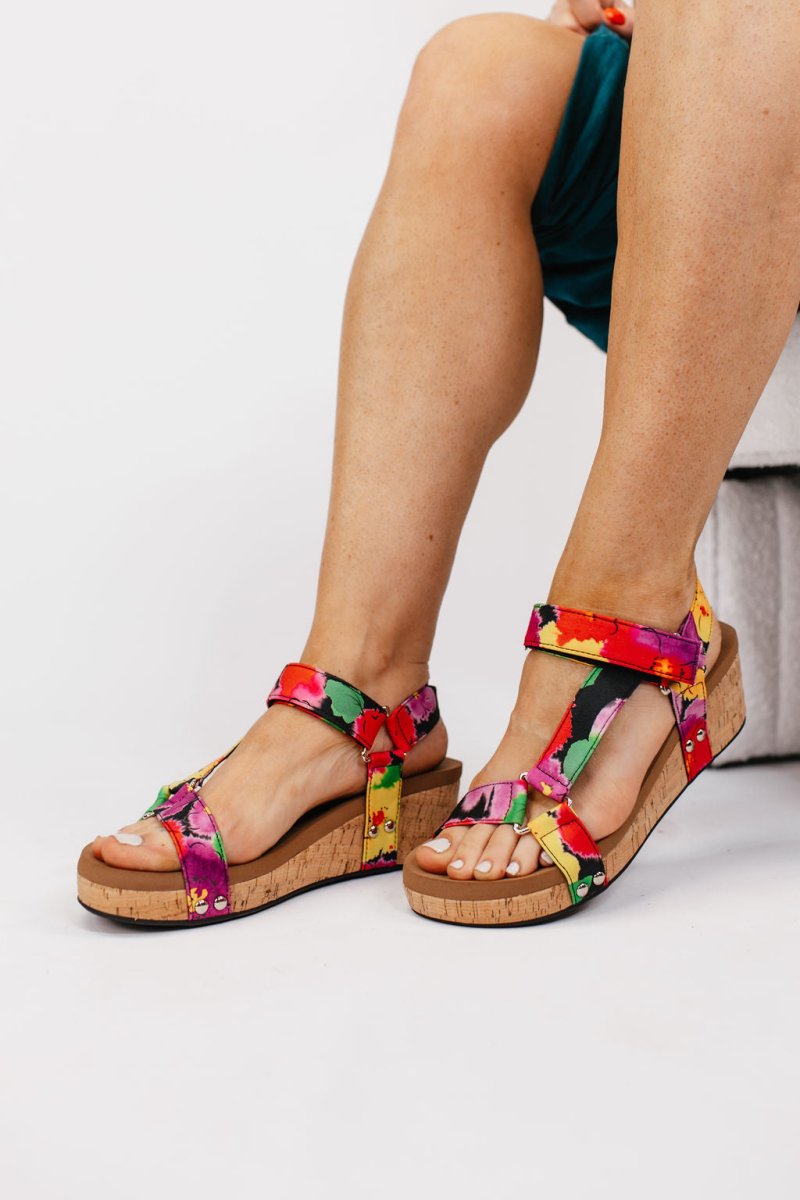 Corky's Black Floral Don't Tempt Me Sandals - Macoma Boutique302 Wedges & Heels