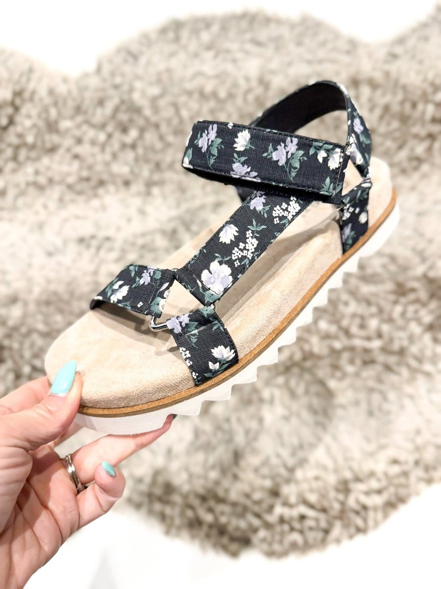 Corky's Black Floral Give It a Go Wedges FINAL SALE