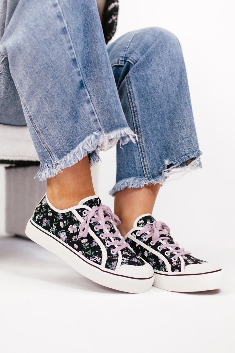 Corky's Black Floral Waiting List Sneakers FINAL SALE