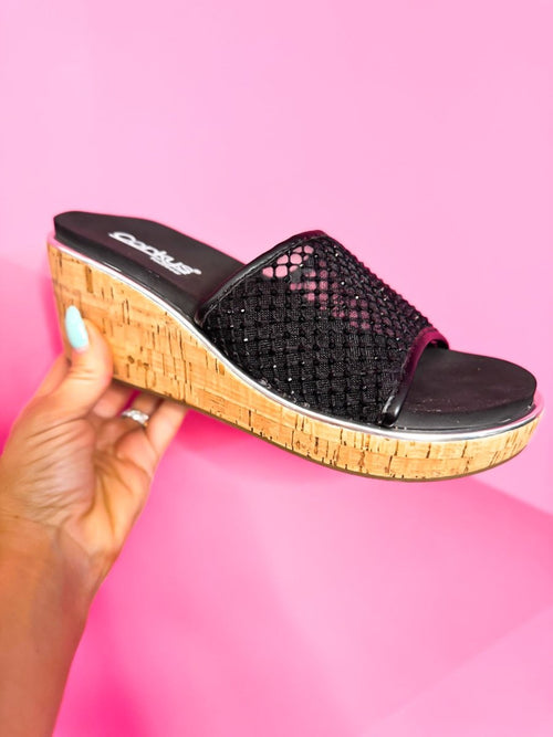 Corky's Black Let's Mesh Around Sandals FINAL SALE - Macoma Boutique302 Wedges & Heels