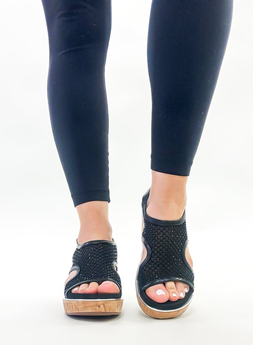 Corky's Black Mesh Carley Sandals - FINAL SALE - Macoma Boutique302 Wedges & Heels