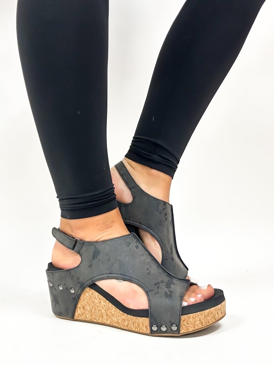 Corky's Black Metallic Carley Sandal - Macoma Boutique302 Wedges & Heels