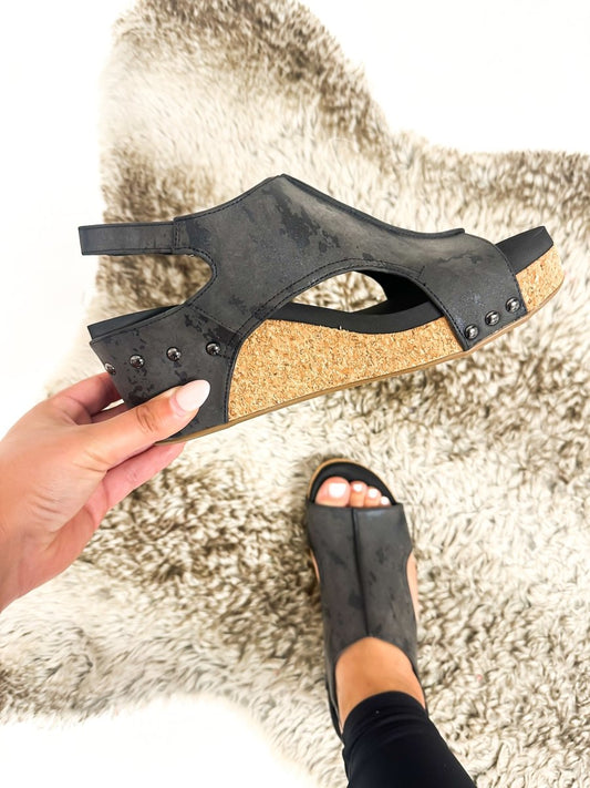 Corky's Black Metallic Carley Sandal - Macoma Boutique302 Wedges & Heels